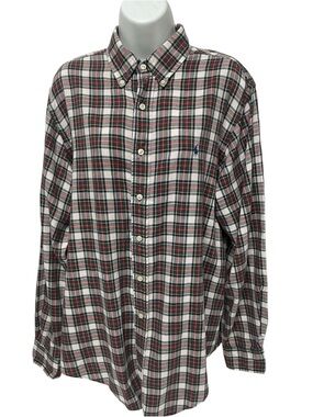 Polo by Ralph Lauren Men's Plaid Button-Down Shirt with Red & Green Accents Larg